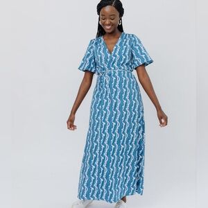 Mata Traders Brea Wrap dress sz L blue batik print nwt